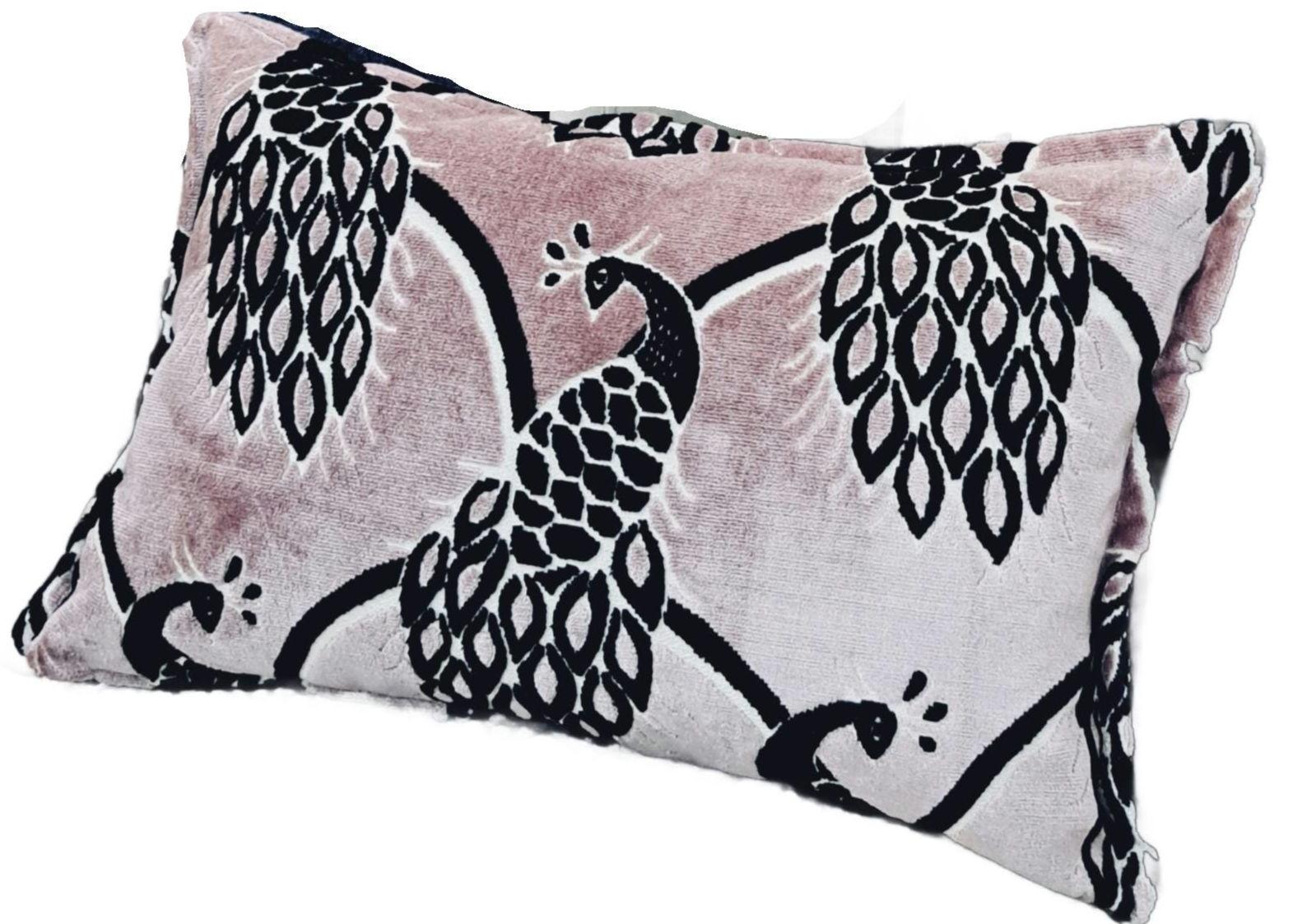 Mauve Black and White Peacock Velvet Pillow Cover