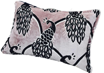 Mauve Black and White Peacock Velvet Pillow Cover