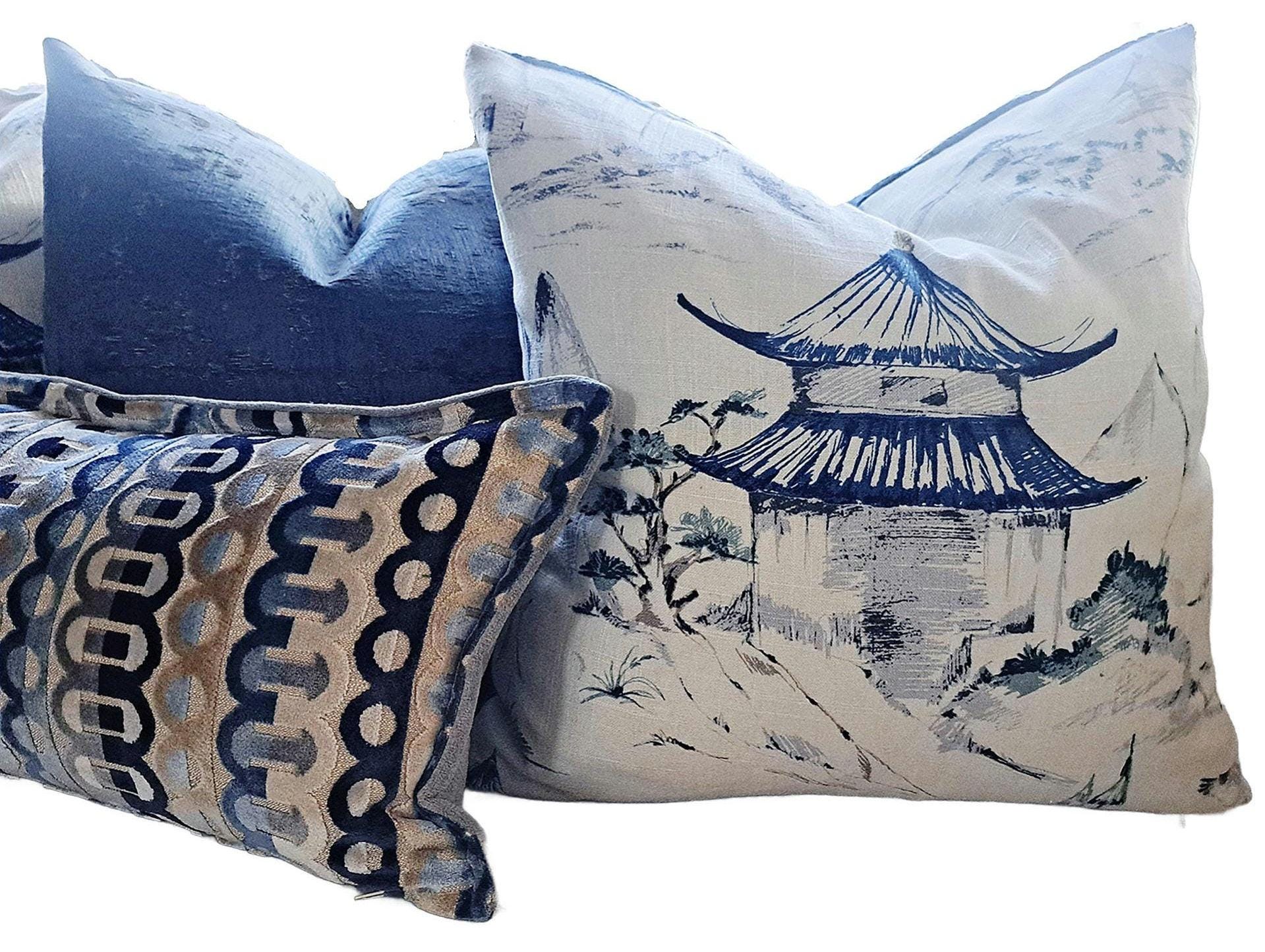Navy Blue Sketch Pagoda Pillow Cover