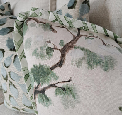 Beige and Green Pagoda Print Pillow