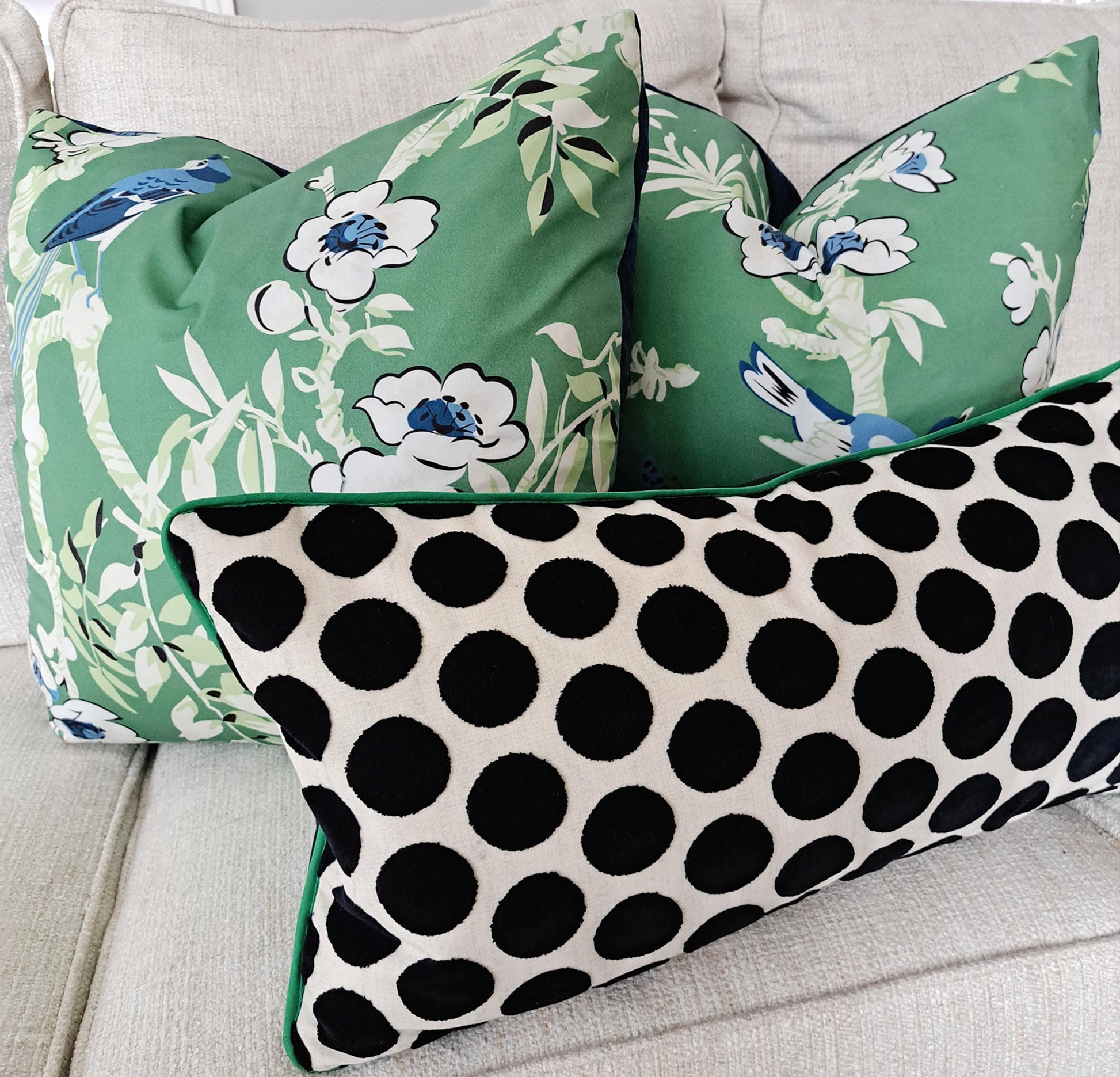 Jet Black White Spots Velvet Pillow Cover