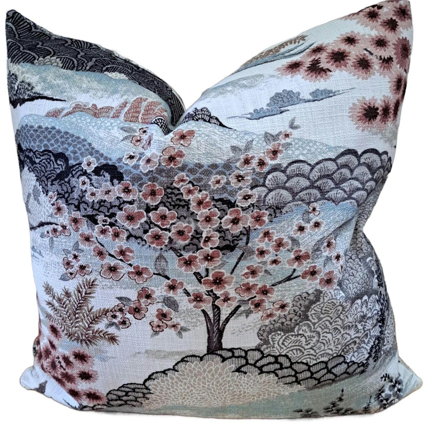 Blush and Blue Chinoiserie Scenery Pillow Cover