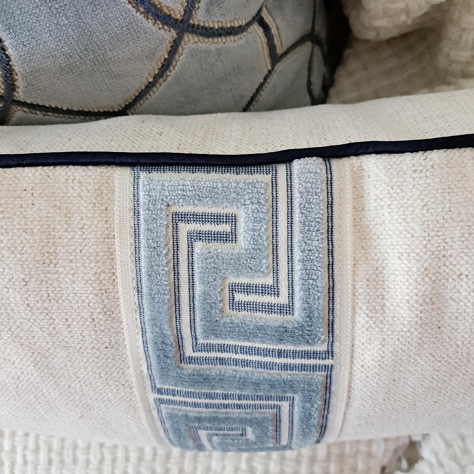 Greek Key Blue and Cream Pillow Cover