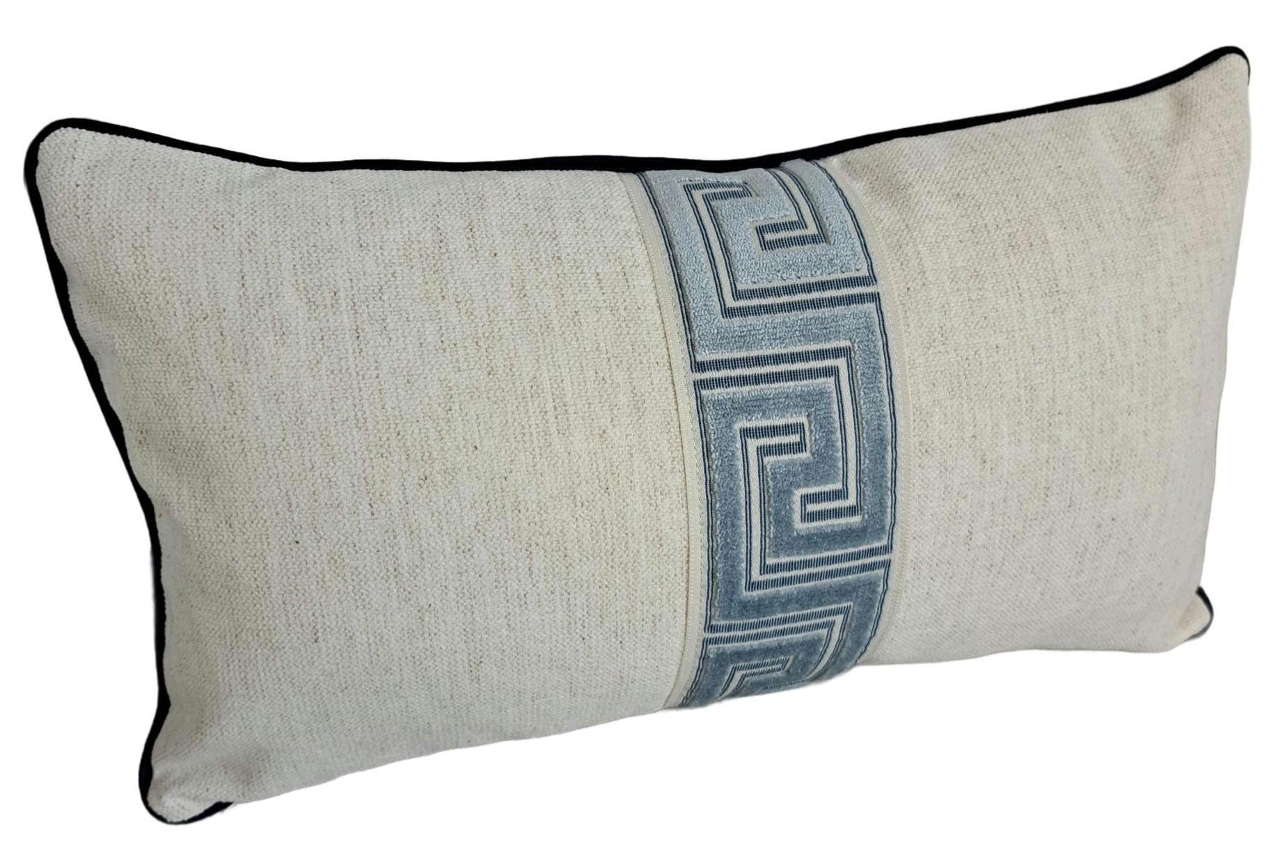 Greek Key Blue and Cream Pillow Cover