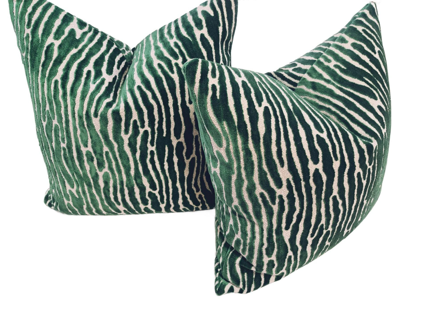 Emerald green cut velvet abstract strip pillow cover