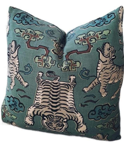 Jade Tiger Print Pillow Cover