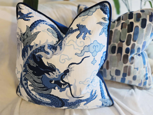 Royal Dragon Porcelain Blue Pillow Cover