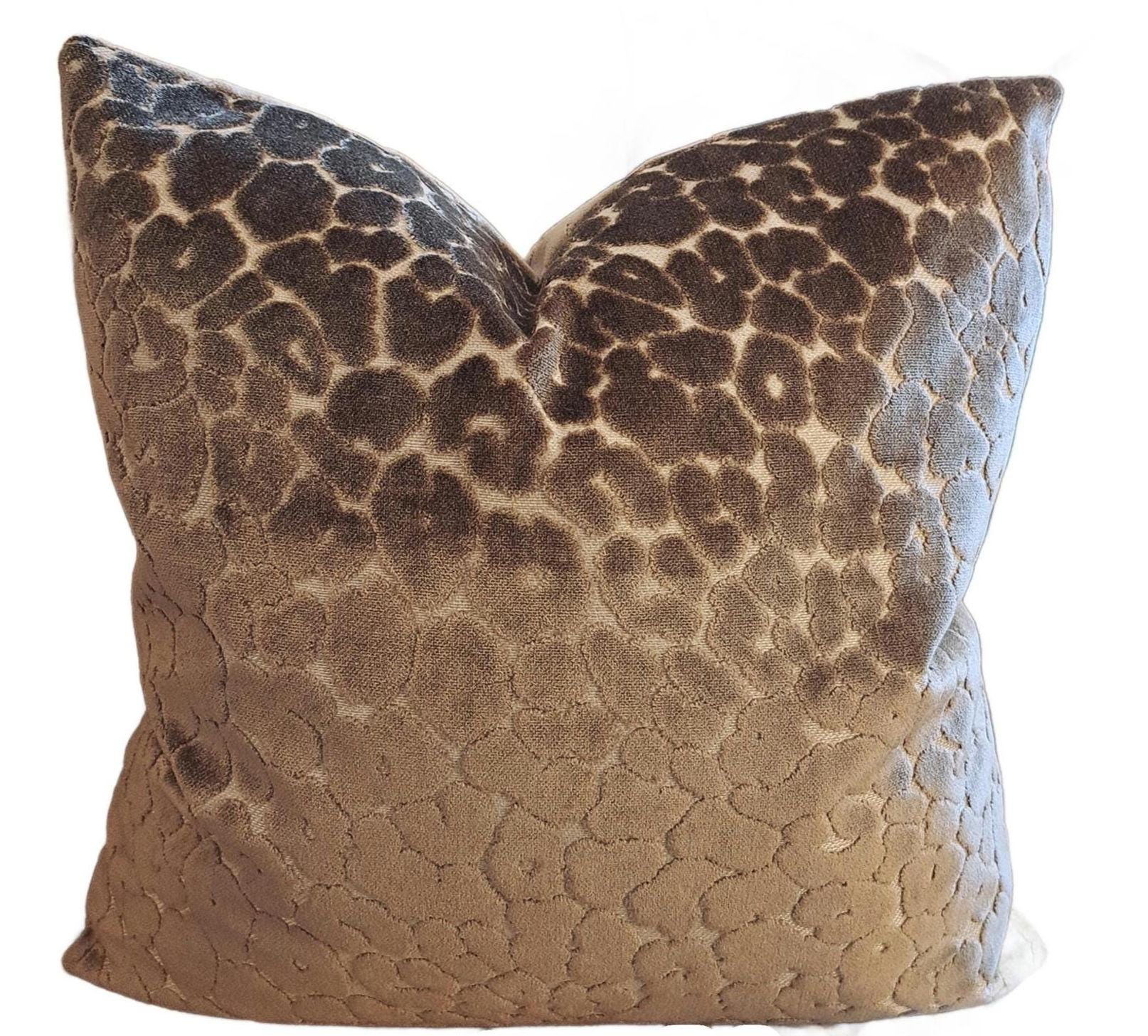 Grey Brown Leapard Print velvet Pillow Cover
