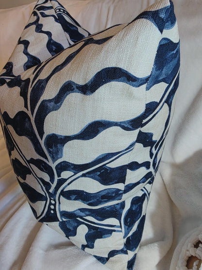 Navy Leaves Pillow Cover