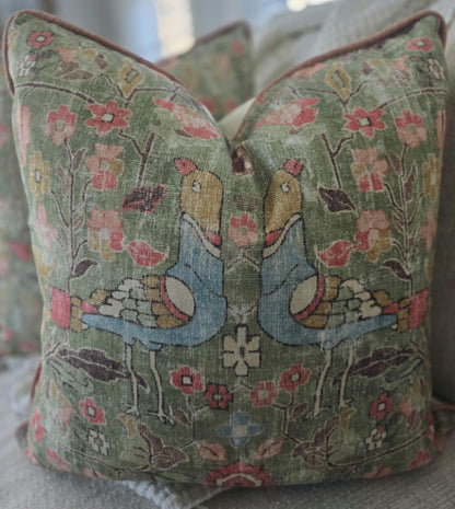 Celery Green Floral Bird Pillow Cover