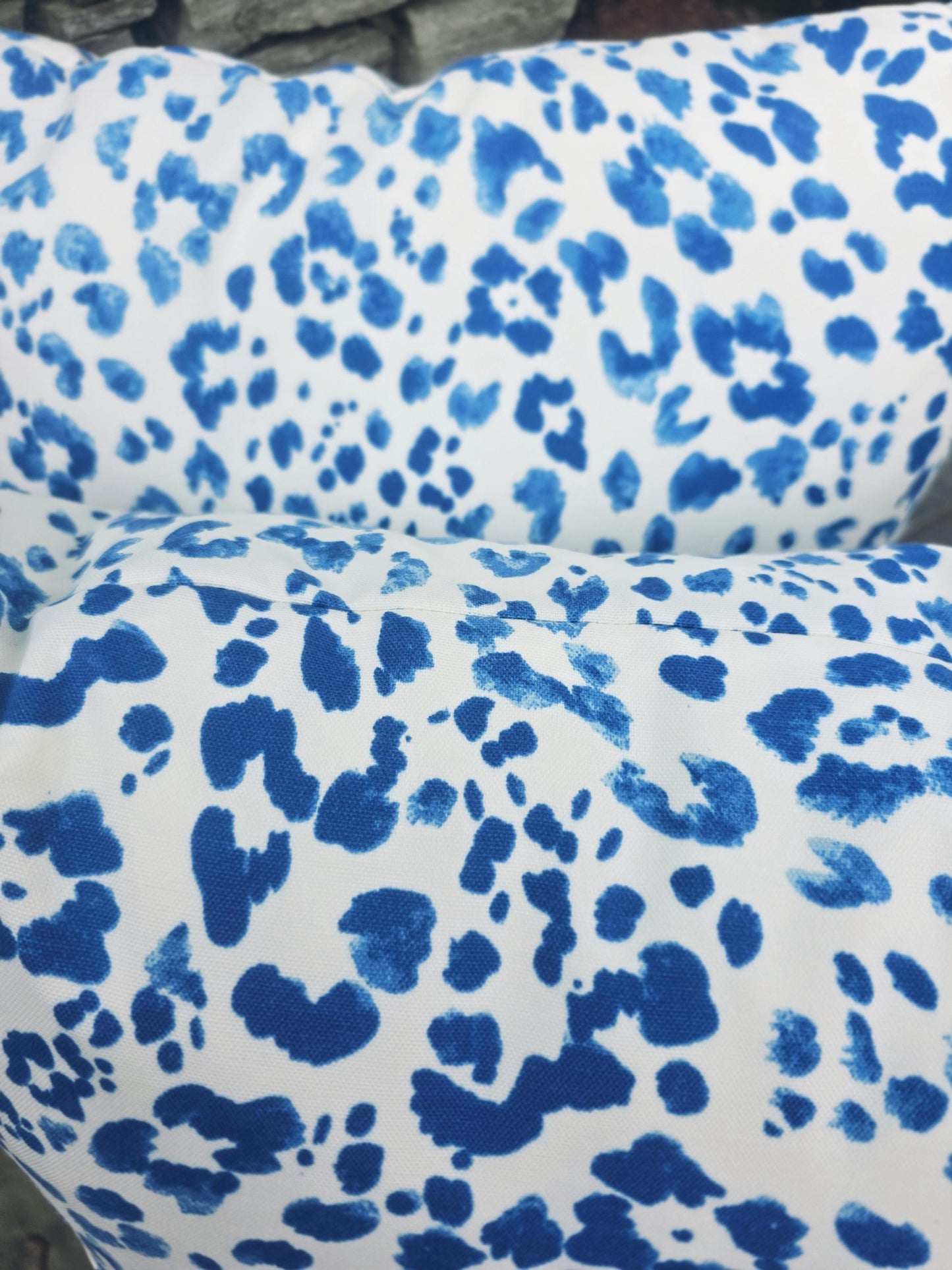 OUTDOOR Blue and White Leopard Print Pillow Cover