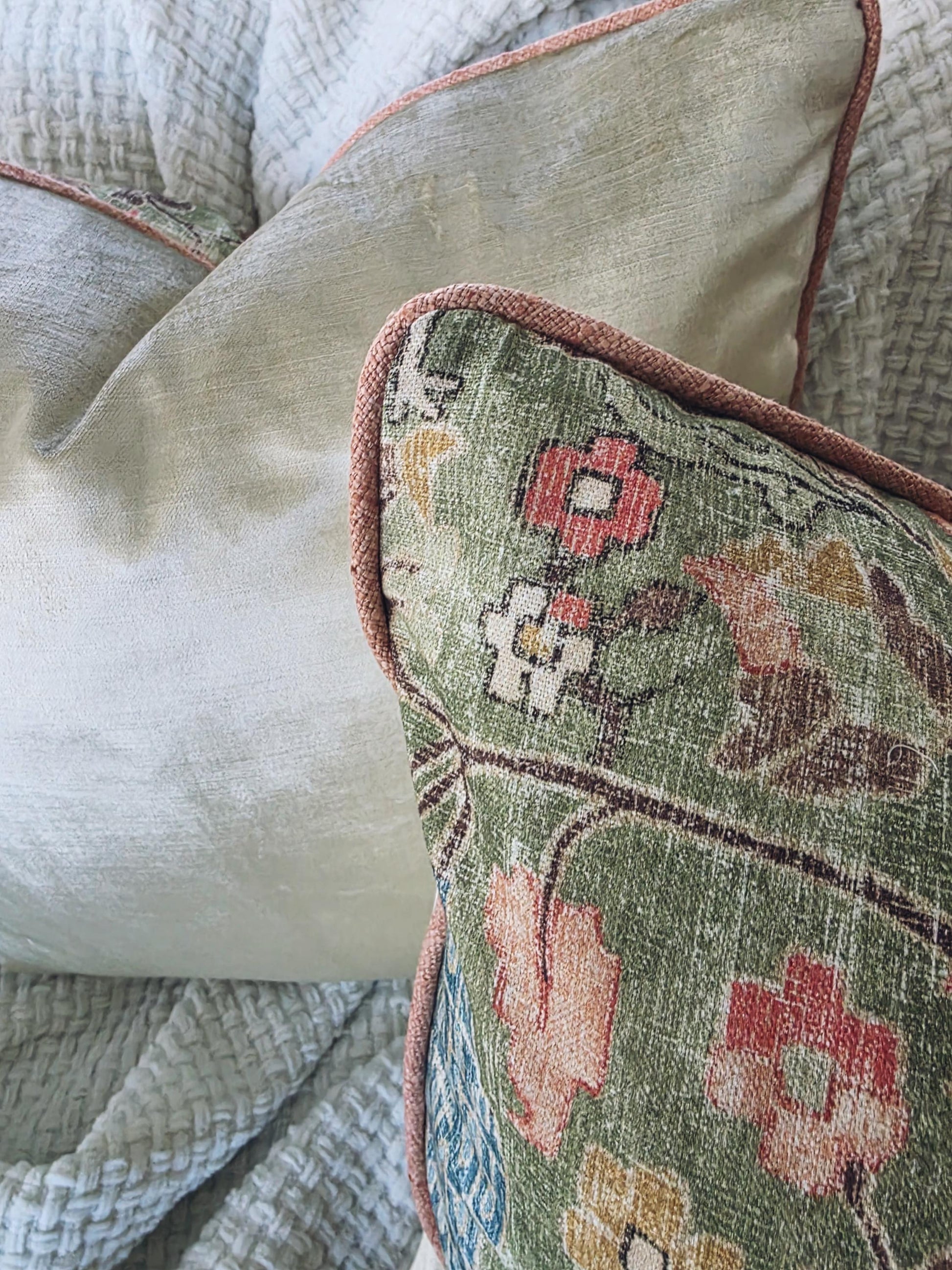 Celery Green Floral Bird Pillow Cover