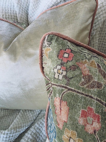 Celery Green Floral Bird Pillow Cover