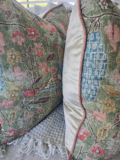 Celery Green Floral Bird Pillow Cover