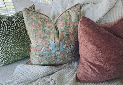 Celery Green Floral Bird Pillow Cover
