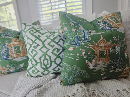 Courtyard Green Geometric Trellis Pattern Pillow Cover