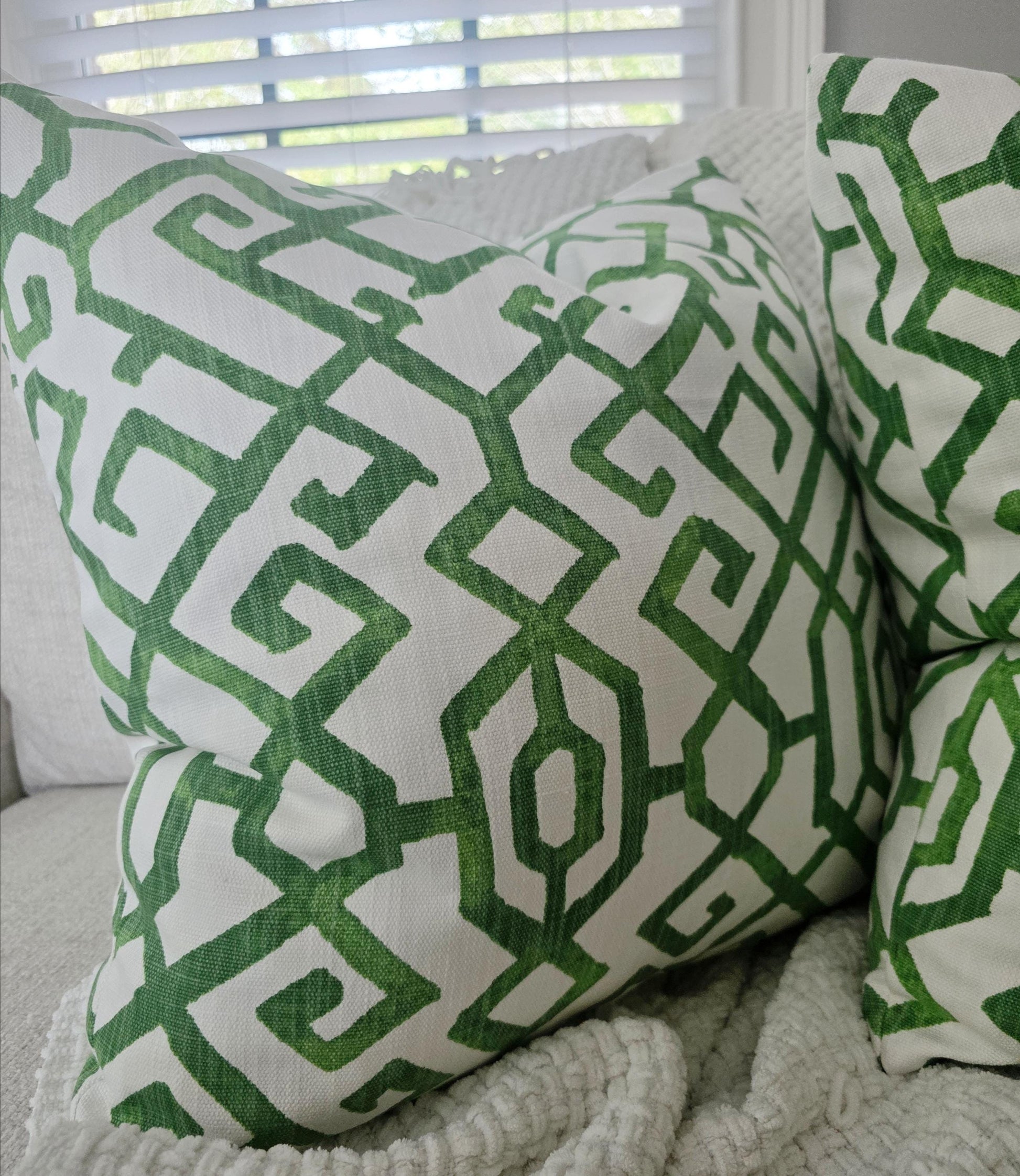 Courtyard Green Geometric Trellis Pattern Pillow Cover