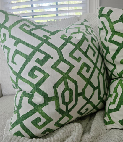 Courtyard Green Geometric Trellis Pattern Pillow Cover