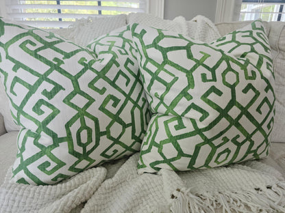 Courtyard Green Geometric Trellis Pattern Pillow Cover