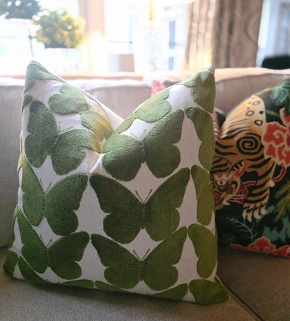 Green Velvet Butterfly Pillow Cover