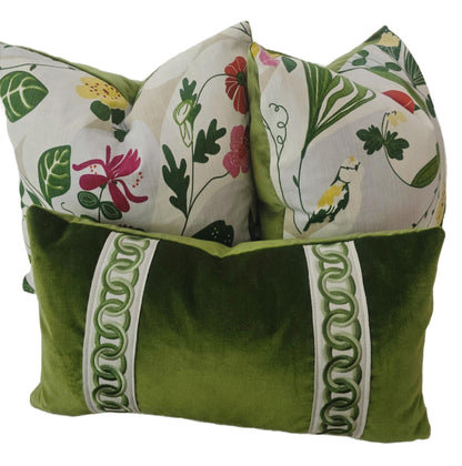 Lime Green Velvet with Green Trim Pillow Cover
