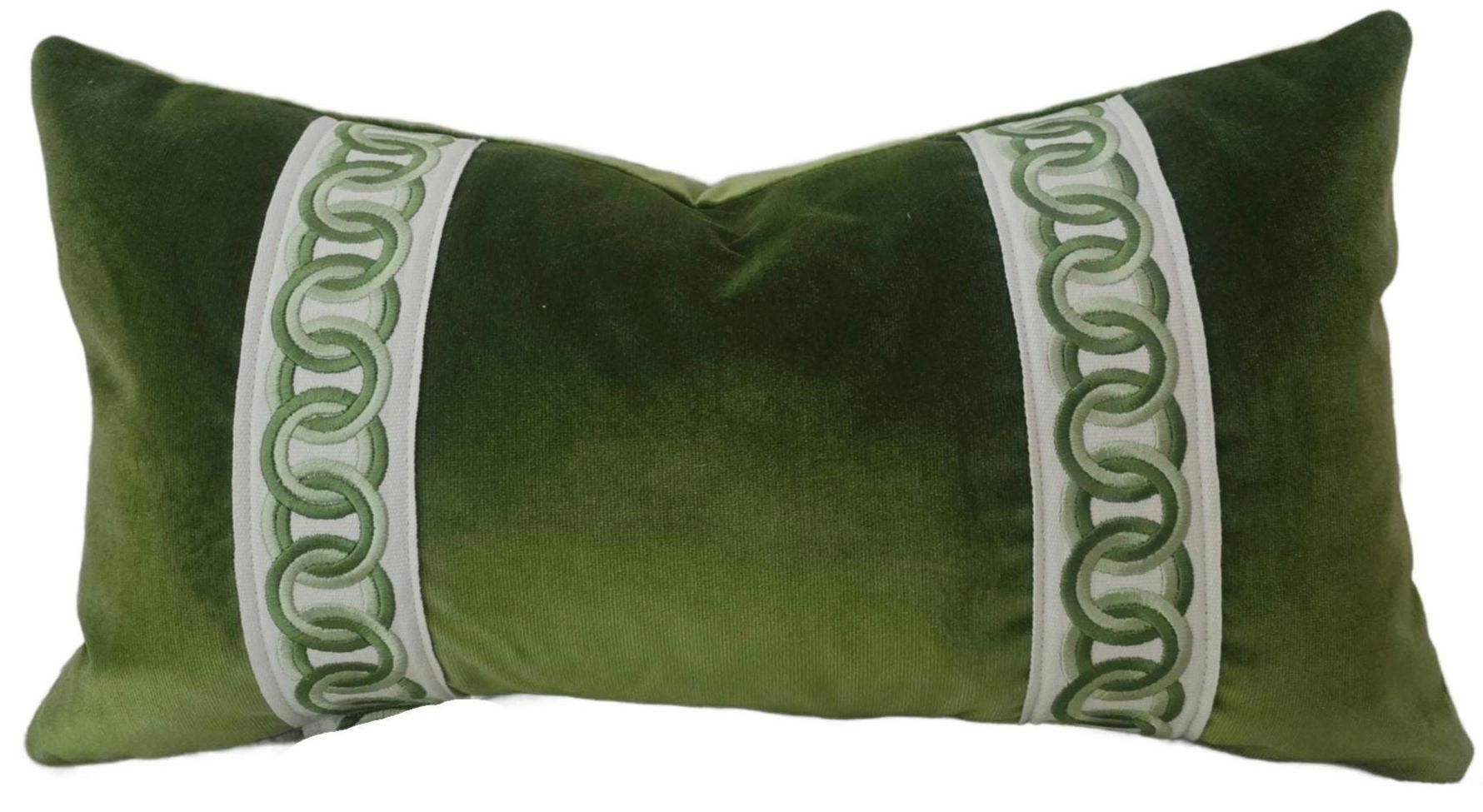 Lime Green Velvet with Green Trim Pillow Cover