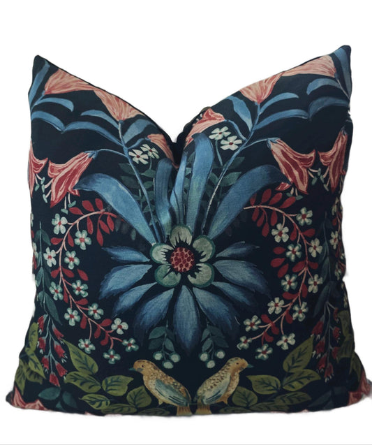 Lilium Navy Floral Scene Pillow Cover