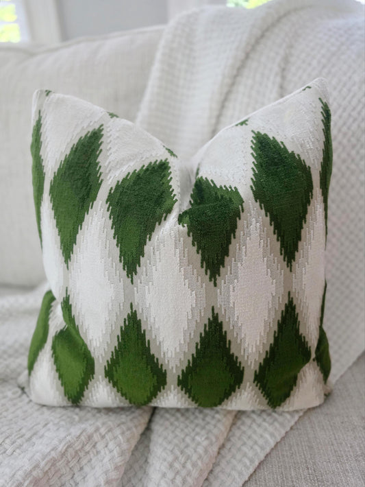 Jade and Cream Diamond Velvet Pillow Cover