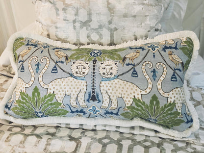 Blue Happy Jaguar Chinoiserie Pillow Cover