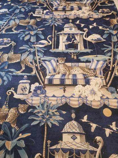 Navy Bird and Leopard Chinoiserie Pillow Cover