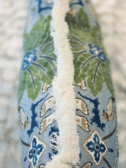 Blue Happy Jaguar Chinoiserie Pillow Cover