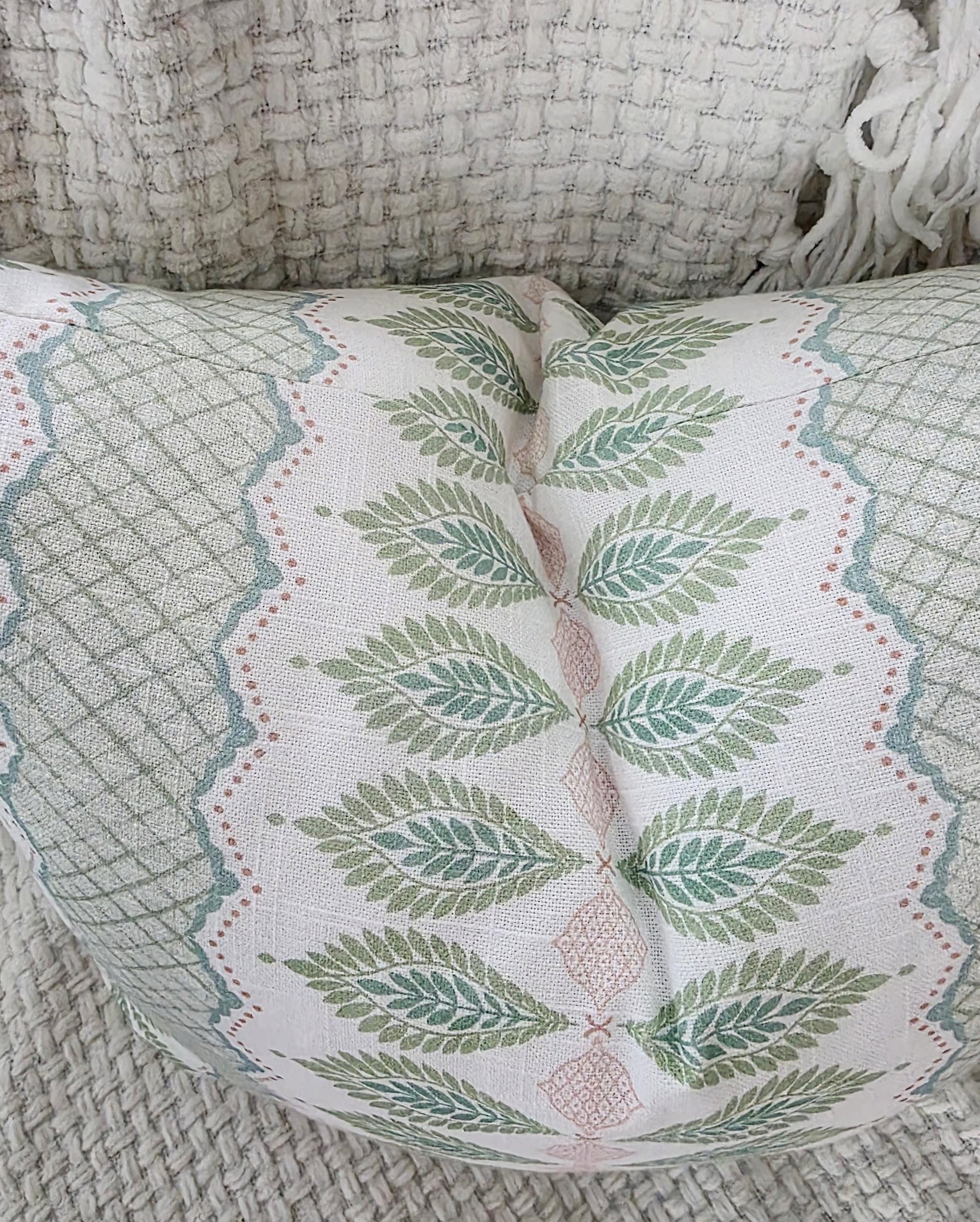 Blush Pink and Green Floral Stripe Pillow Cover