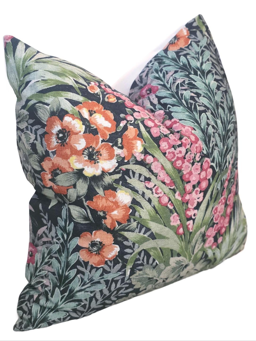 Cosenza Forest Pink and Green Floral Pillow Cover
