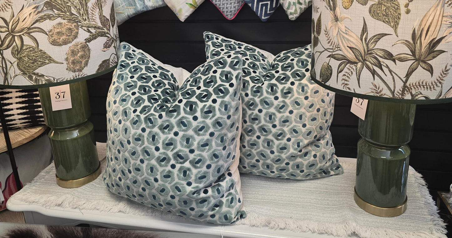 Blue Velvet Geometric Pillow Cover