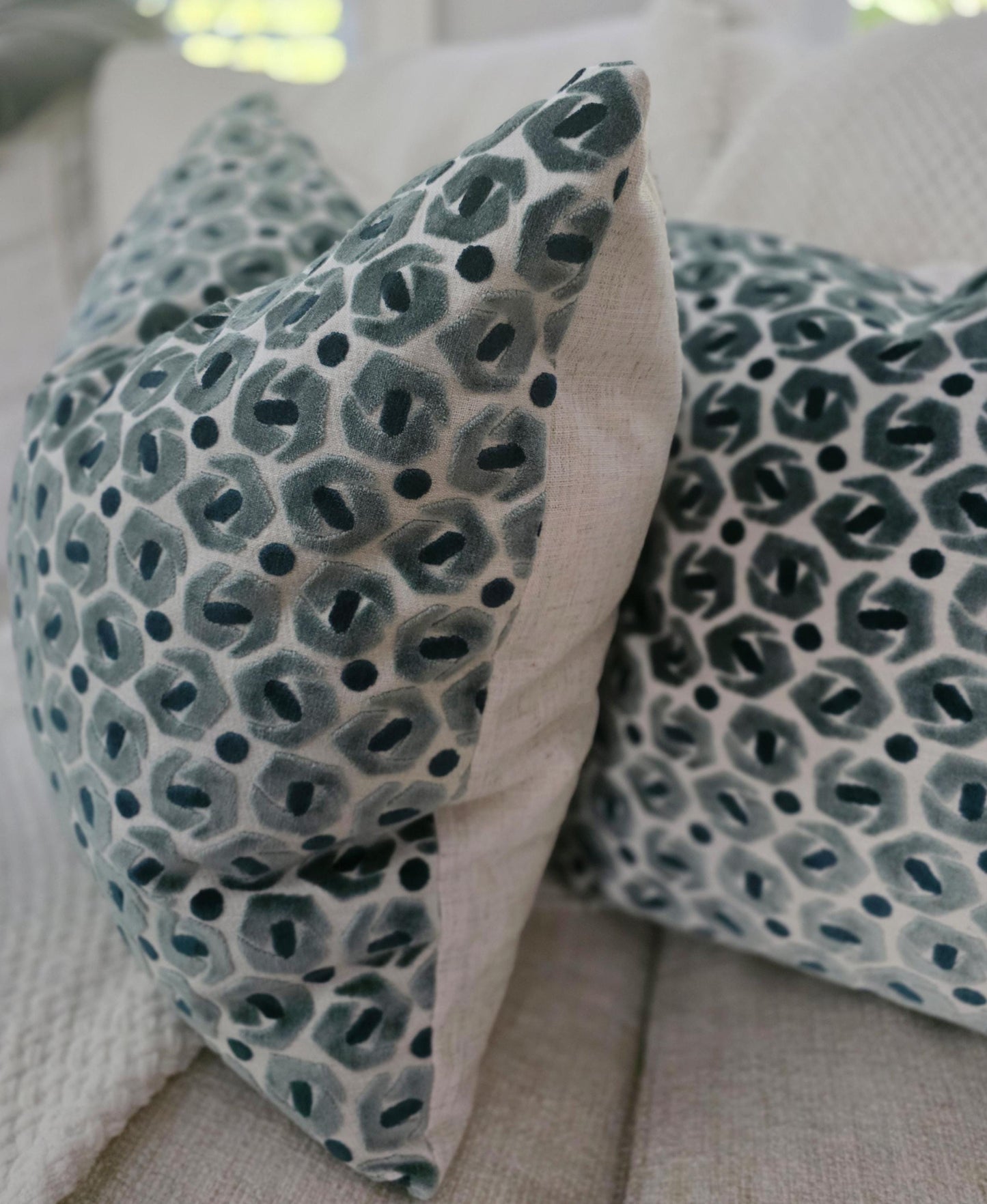 Blue Velvet Geometric Pillow Cover