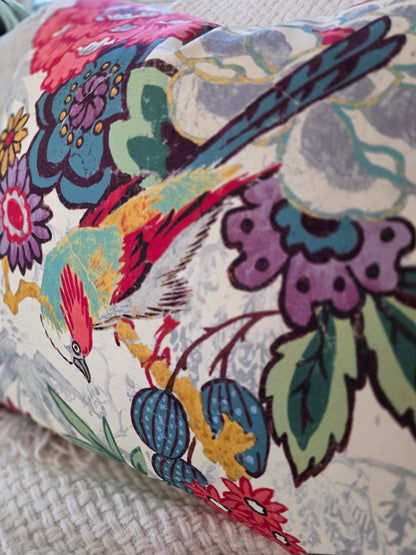 Bright Floral Hibiscus and Bird Pillow Cover
