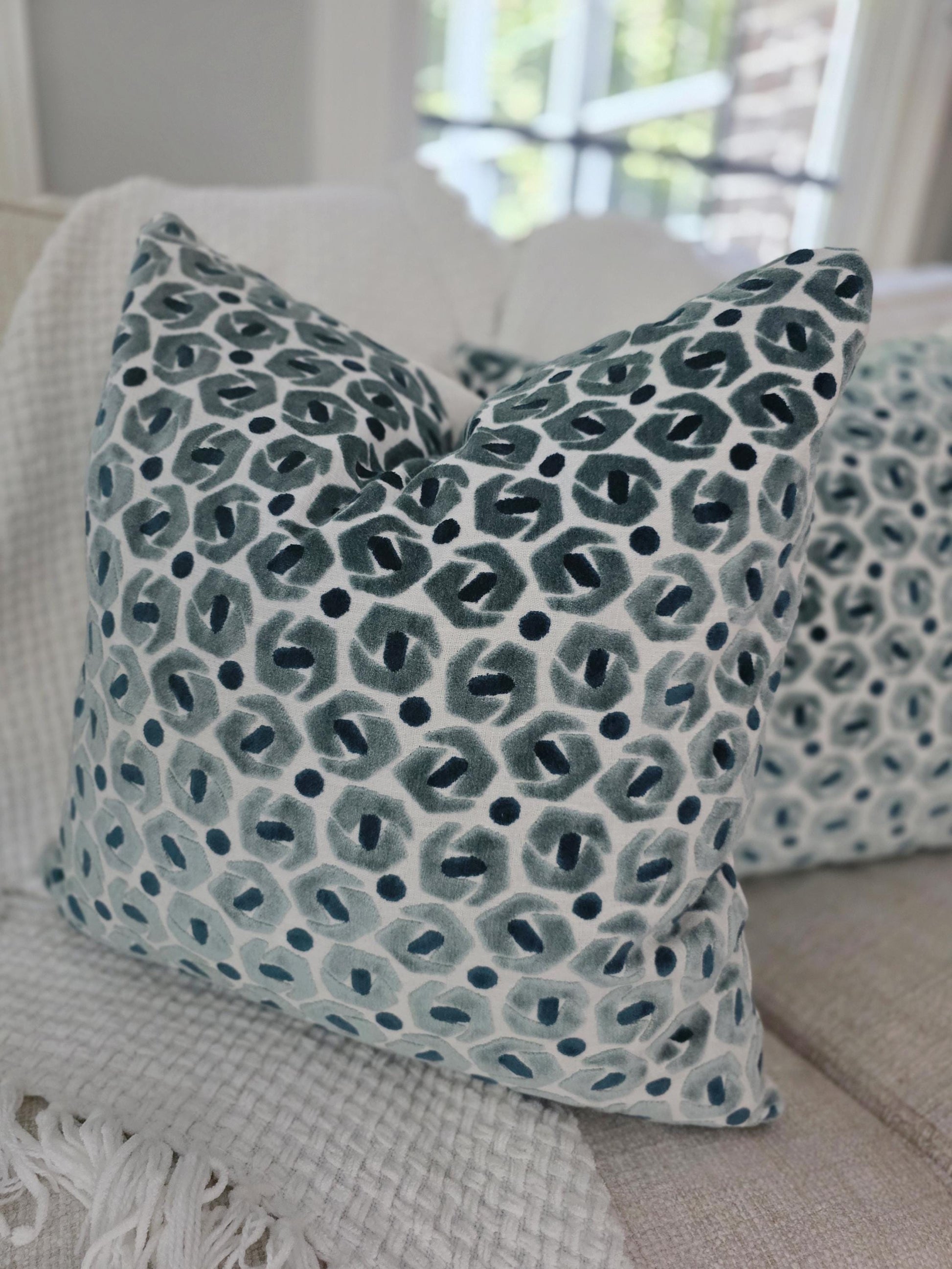 Blue Velvet Geometric Pillow Cover