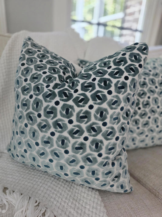 Blue Velvet Geometric Pillow Cover